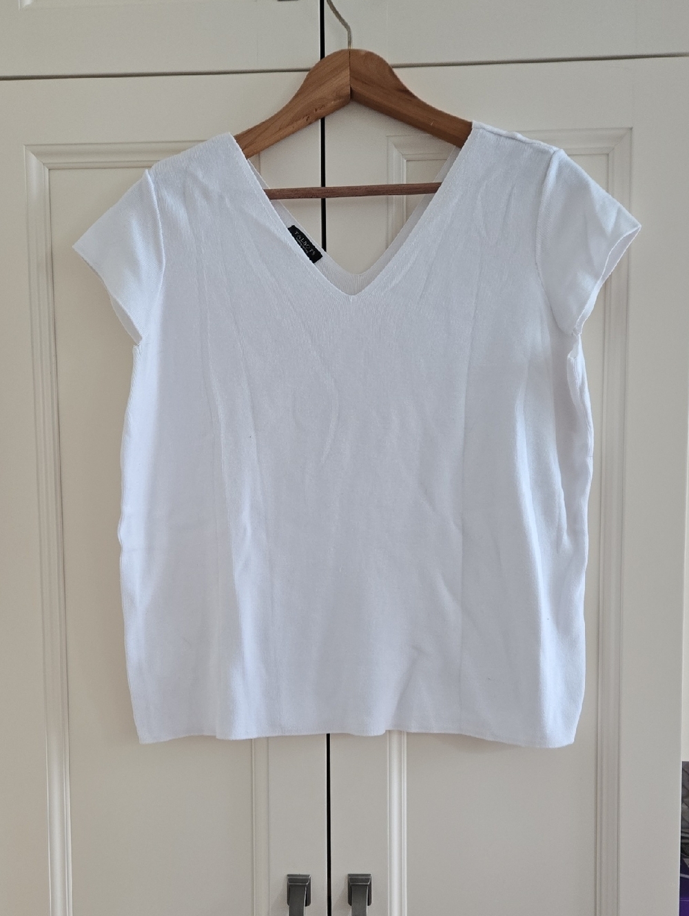 Talbots White V-Neck, V-Back Cap-Sleeve Knit Top, Size 1Xp